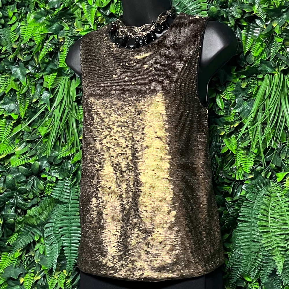 Massimo Dutti Top Size S‎ Sequin Tank Sleeveless Gold Sparkle Party Top 3075